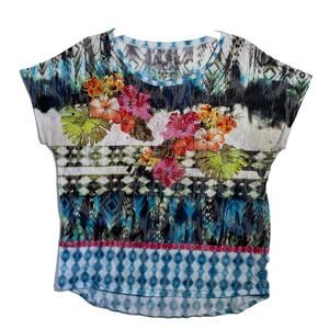 Onque Casuals XL Colorful Pullover Knit Cap Sleeve Shirt Uneven Hem Rhinestones